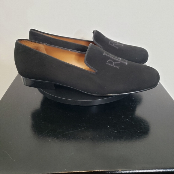 Ralph Lauren Black Suede Leather Upper Embroidered Loafer Flats Women's Size 7.5 - Picture 2 of 10